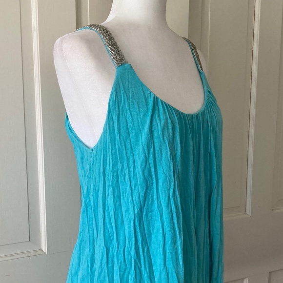 Boston Proper Aqua Blue Tank Top w Silver Beaded Straps Size M - Picture 3 of 13